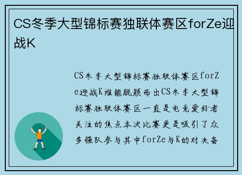 CS冬季大型锦标赛独联体赛区forZe迎战K