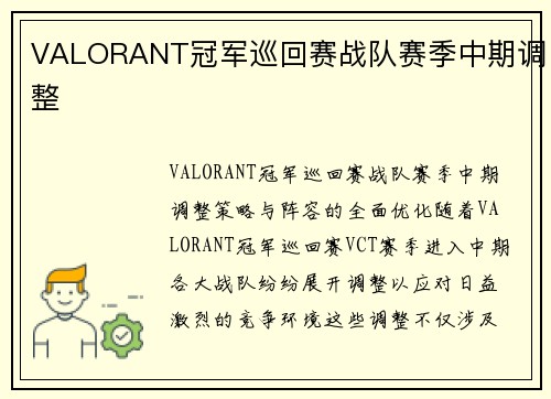 VALORANT冠军巡回赛战队赛季中期调整