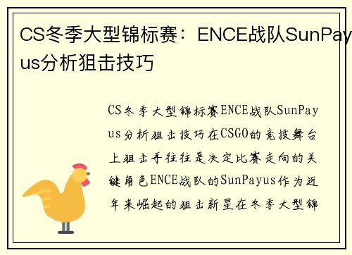 CS冬季大型锦标赛：ENCE战队SunPayus分析狙击技巧