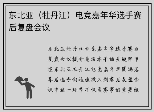 东北亚（牡丹江）电竞嘉年华选手赛后复盘会议