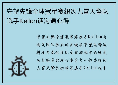 守望先锋全球冠军赛纽约九霄天擎队选手Kellan谈沟通心得